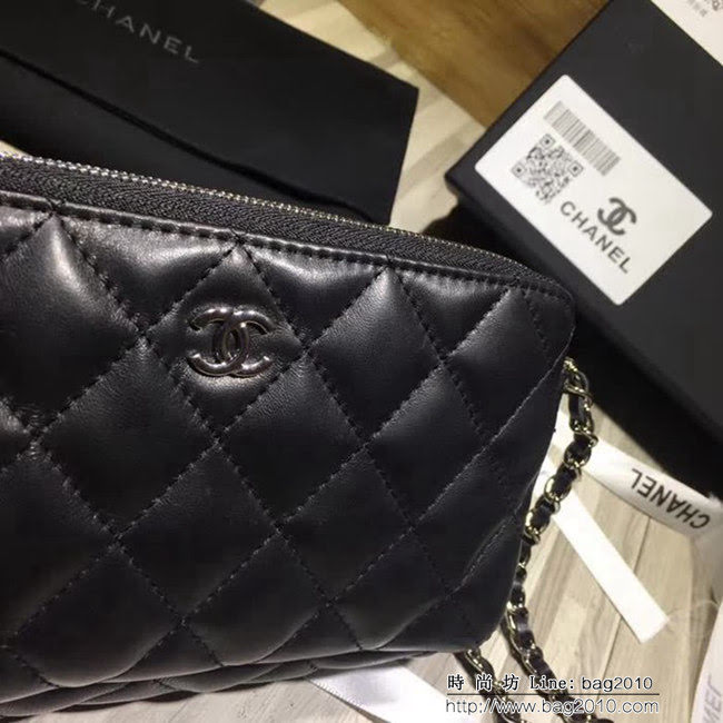 香奈兒CHANEL 2018新款 進口平紋小羊皮雙拉鏈鏈條包手機包82527 DSC1436